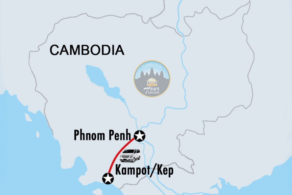 Private Taxi Transfer Phnom Penh - Kampot/Kep Map